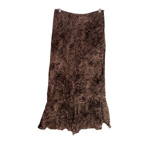 VTG 90s Brown Floral Lace Flared Hem Pull On Womens Maxi Skirt Size 6 Whimsigoth